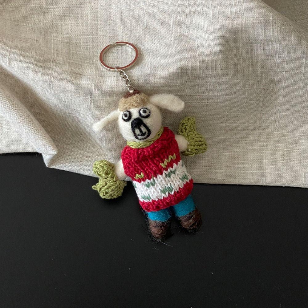 Rabbit Wool Felt Animal Pendant Little Pig Cartoon Keychain Cute Rabbit Keyring  Unisex