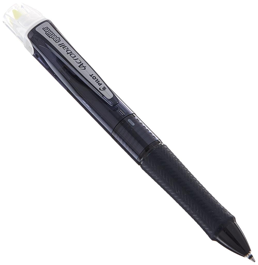 PILOT Acro Ballpoint Pen with Highlighter and Acroball Clear Black Yellow Highlighter BKAS-60F-CBY 3-Color Spotlighter, Black/Red/Blue Ink, Body,