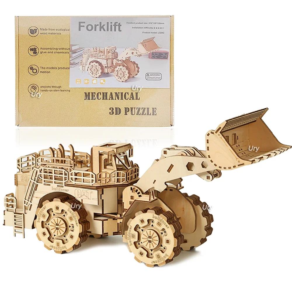 DIY 3D Wooden Puzzle Movable Retro Biplane Crane Bulldozer Handmade Assembly Truck Model Toys Decoration Gift for Kids G204