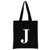 Women's Black Shopping Bag Casual Large-capacity White Letters Initial Name Pattern Printing Series Canvas Shoulder Bag Reusable