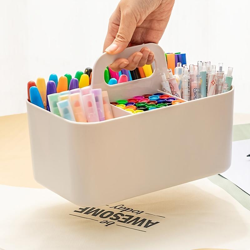Desktop Cosmetic Organizer with Handle Multi Compartment Makeup Storage Box Plastic Stationery Caddy for Vanity Table Organizer