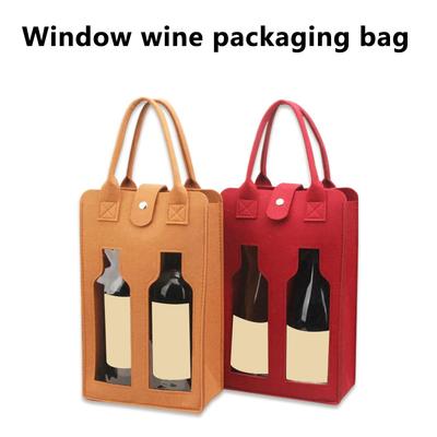 1Pcs Felt Red Wine Handbag Wine Gift Box With Window Double Bottle Champagne Package Bags Wedding Favors For Guests