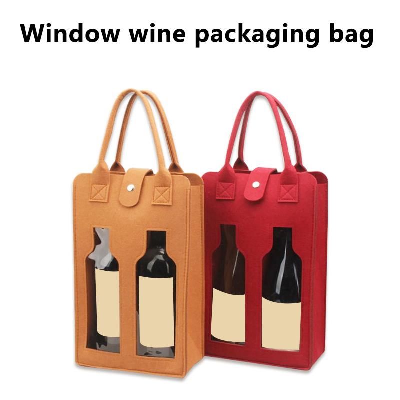 1 Stück Filz Rotwein Handtasche Wein Geschenkbox mit Fenster Doppel Flasche Champagner Verpackungstaschen Hochzeitsgeschenke für Gäste