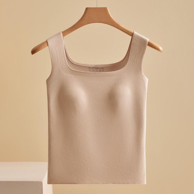 Autumn/Winter Women's Ribbed Brushed Velvet Warm Vest with Chest Pad - Seamless, Self-Heating, Thick Innerwear