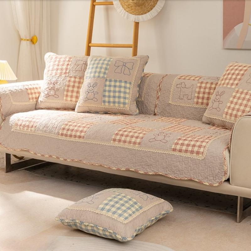 Korean Style Spliced Fabric Bow Sofa Cover Slip Resistant Slipcover Seat Sofa Towel Dust Cover Towel Couches For Living Room