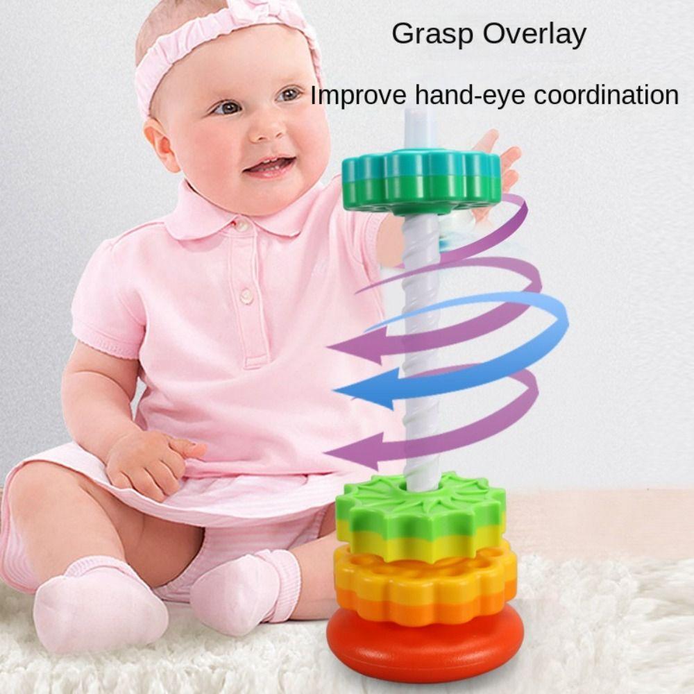 Montessori Rotating Rainbow Tower Hand-eye Coordination Stacking Rainbow Tower  Kids