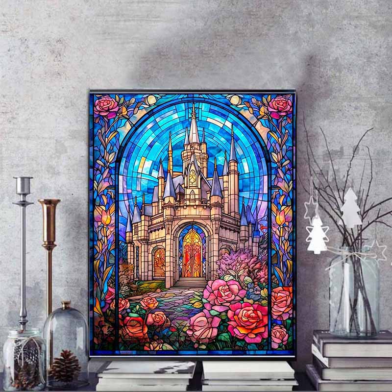 Disney Diamond Painting Disney Castle Stained Glass Art 5D DIY Rhinestone and Diamond Embroidery Cross stitch Home and Wedding Decorations