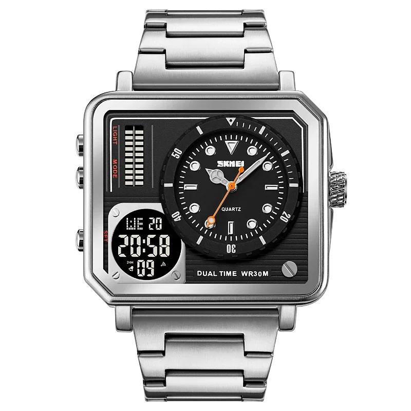 SKMEI Clock reloj hombre Full Steel Back Light Analog Digital Sport Watches Mens Casual 2 Time Chrono Wristwatch Waterproof