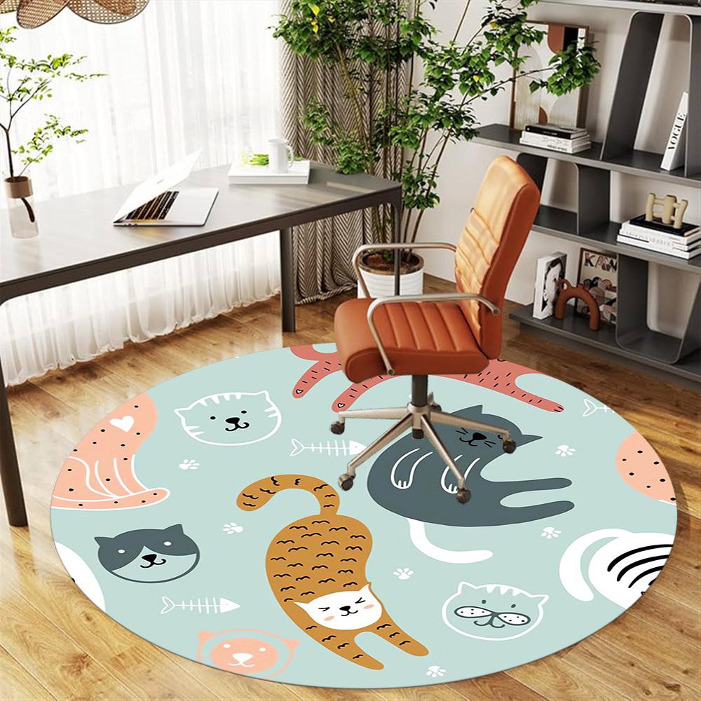 1pc Cat Pattern Round Chair Mat Area Rug - Non-Slip, Floor Mat for Office, Bedroom, and Indoor Decor C1118126