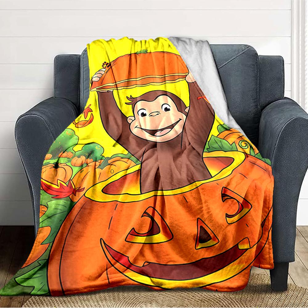 1pc Curious George (2) Blanket, Gift, for Men and Women, Soft Blanket, Good for Sofa Bed Couch Travel, Lightweight Flannel Blanket
