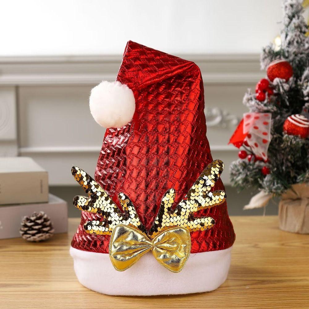 Snowflake Christmas Sequin Hat Bow Red Plush Hat All-match Santa Claus Hat  New Year Gift