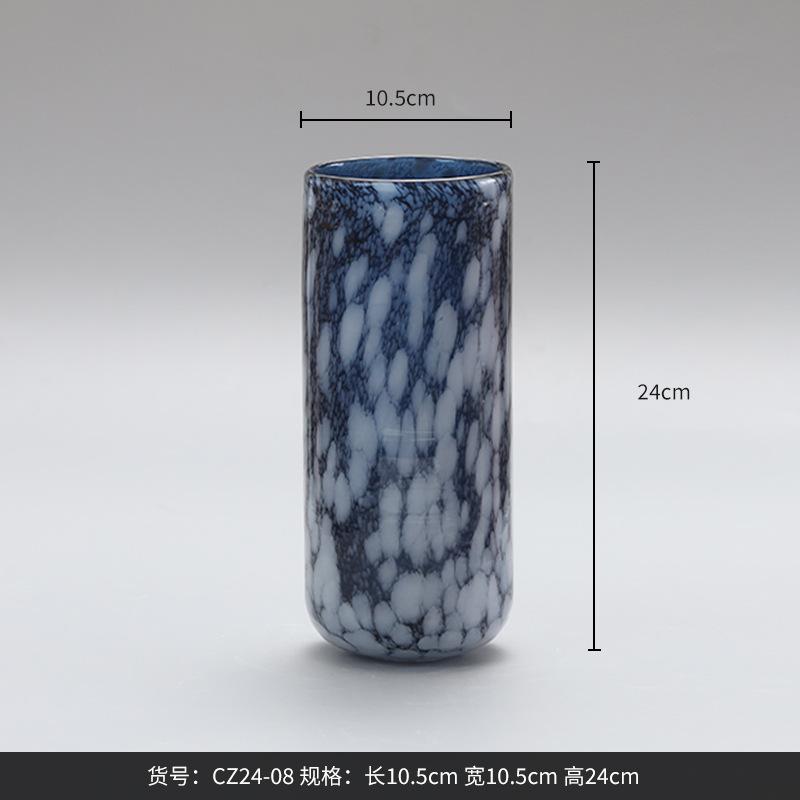 

Blue Marble Pebble Straight Cylinder Hydroponic Glass Vase Home Decor
