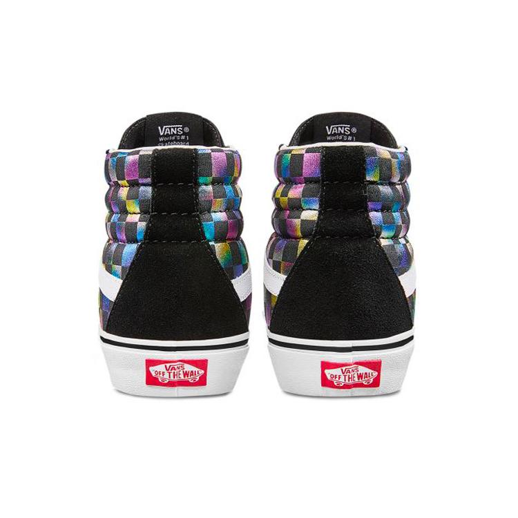 Vans Womens Sk8-Hi 'Iridescent Checkerboard' (women's sizes) Iridescent Checkerboard / Black / White Skateboard Shoes VN0A4BV6SRY