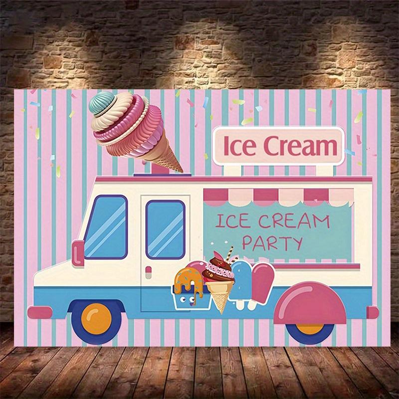 A banner themed around ice cream, which is perfect for decorating an ice cream party.