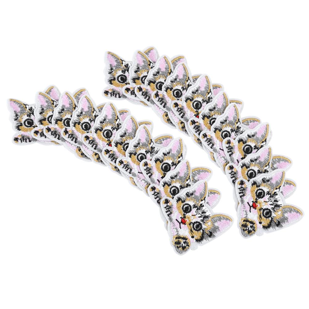

20 шт. вышитые наклейки на ткань с рисунком кошки, железные нашивки, сумки, юбки, аксессуары для одежды