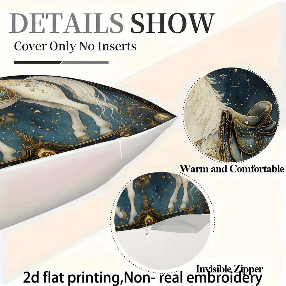 Vintage White Horse Pillowcase, Features Single-Sided Printing And Is Designed For Home Decor As A Lumbar Support Cover