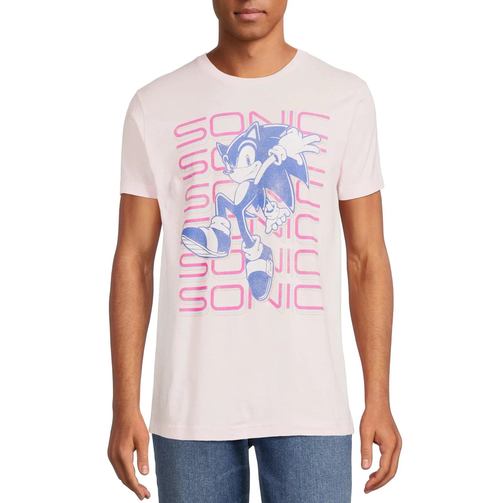 

Sonic The Hedgehog Mens Sonic Stack Graphic Light Pink Shirt New M, L, XL, 2XL L