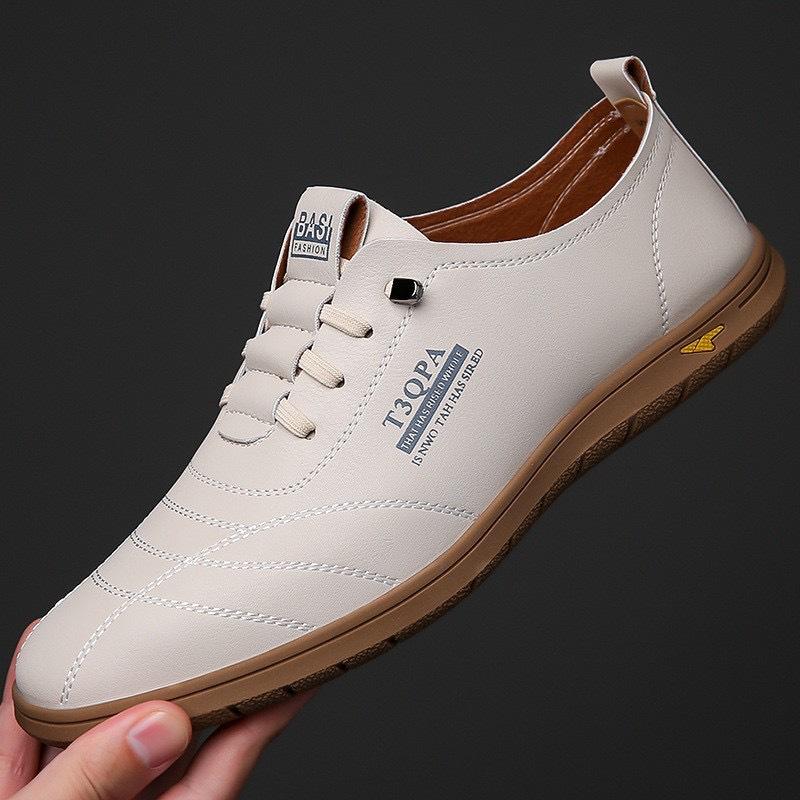 New round head men's casual shoes business trendy men's cow single shoes little white shoes leather shoes