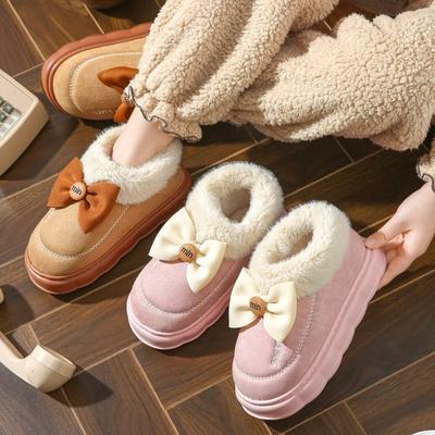 Butterfly Knot Plush Cotton Shoes Women's Bag with Thick Sole Wearing Cotton Shoes for Indoor Home and Household Use Anti Slip and Warm