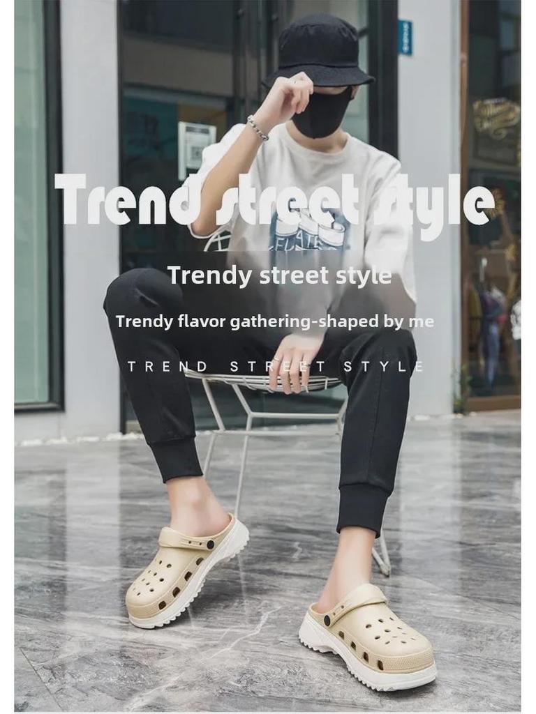 Męskie transgraniczne antypoślizgowe sandały z zakrytymi palcami z grubą miękką podeszwą na lato do użytku na zewnątrz i na plaży.