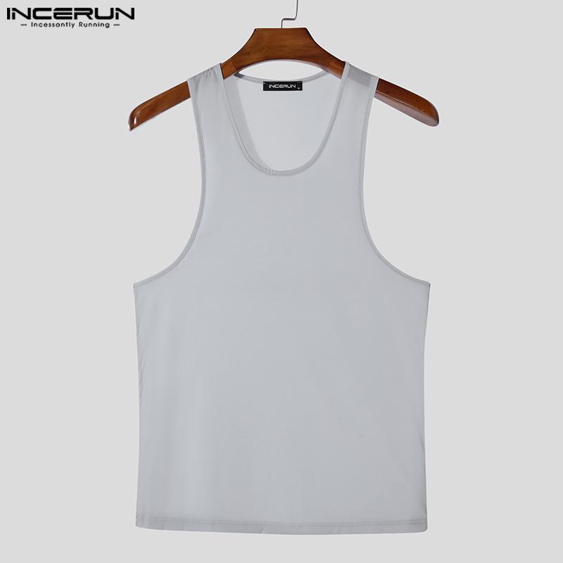 INCERUN Men Summer Sleeveless See Through Breathable Homewear Mesh Sheer Tank Tops