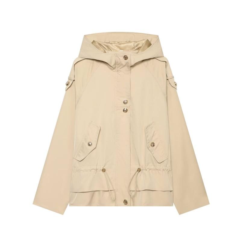 Womens Casual Hooded Trench Coat Drawstring Waist Windbreaker 2026