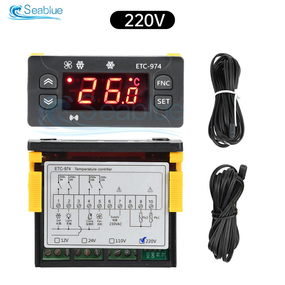 

ETC-974 LED Digital Temperature Controller Thermostat Thermoregulator Incubator 12V 24V 110V 220V With 2Pcs 2M Sensor