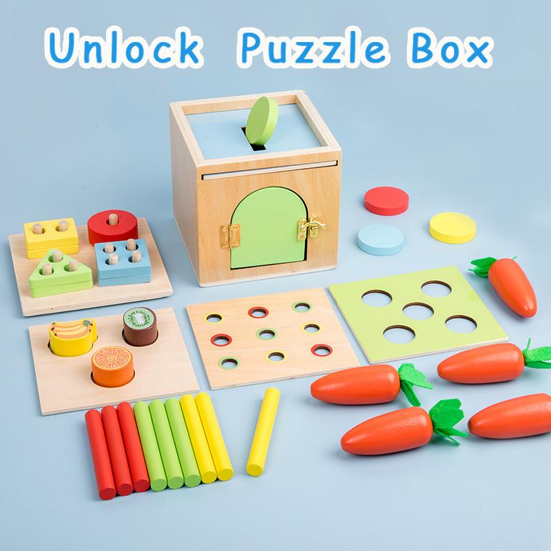 Baby Wooden Montessori Box Sensory Toys Color Shape Sorting Matching Games Winder Object Permanence Activities Educational Toys