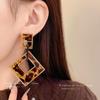 Silver Needle Rhombus Leopard Print Earrings - Retro Design Dangle Earrings, Light Luxury and Versatile