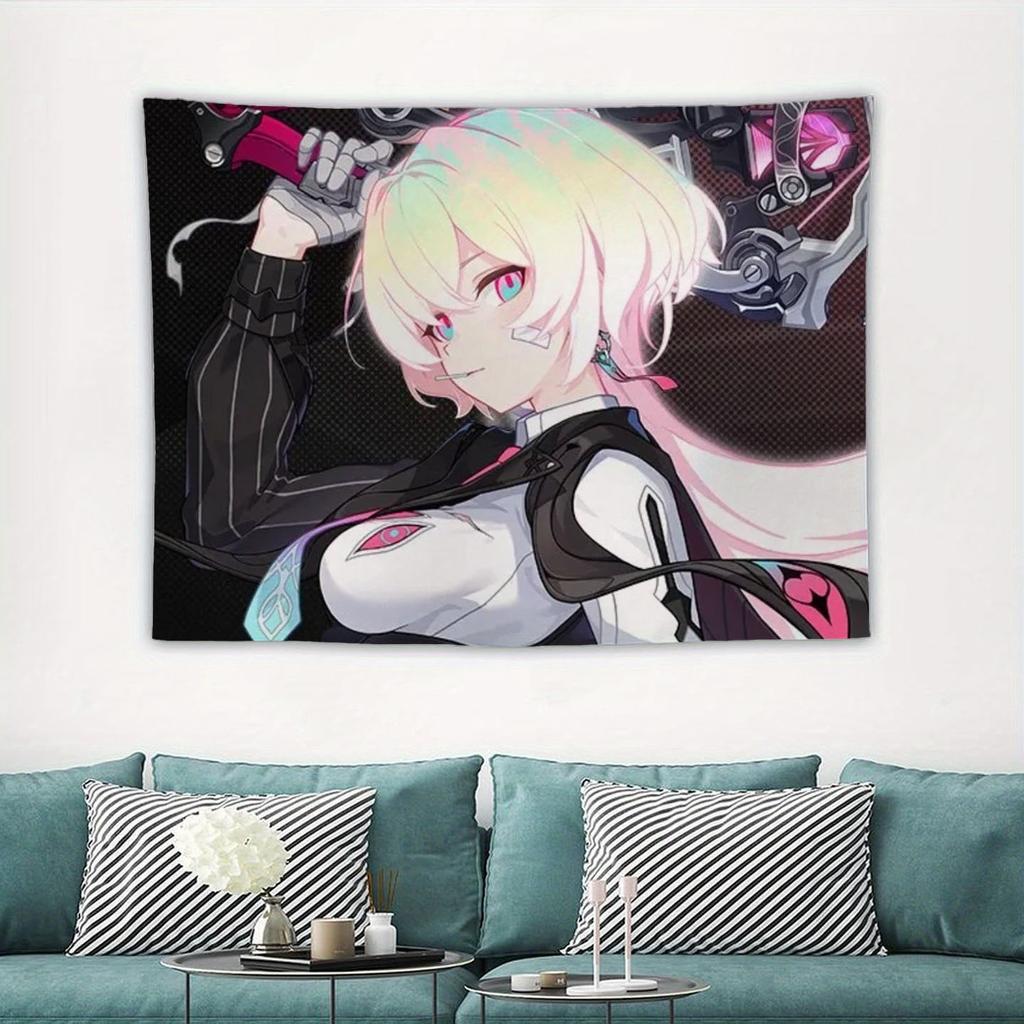 Anime Game Honkai Impact 3 Printed Tapestry Tarot Card Hippie Wall Hanging Warm Room Banner Dormitory Bedroom Decoration