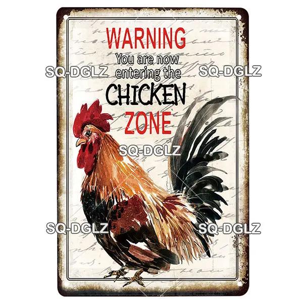 Chicken Zone Metal Sign Vintage Metal Plaque Plates Decor For Pub Bar Garden Wall Decor Tin Signs Fresh Eggs Poster