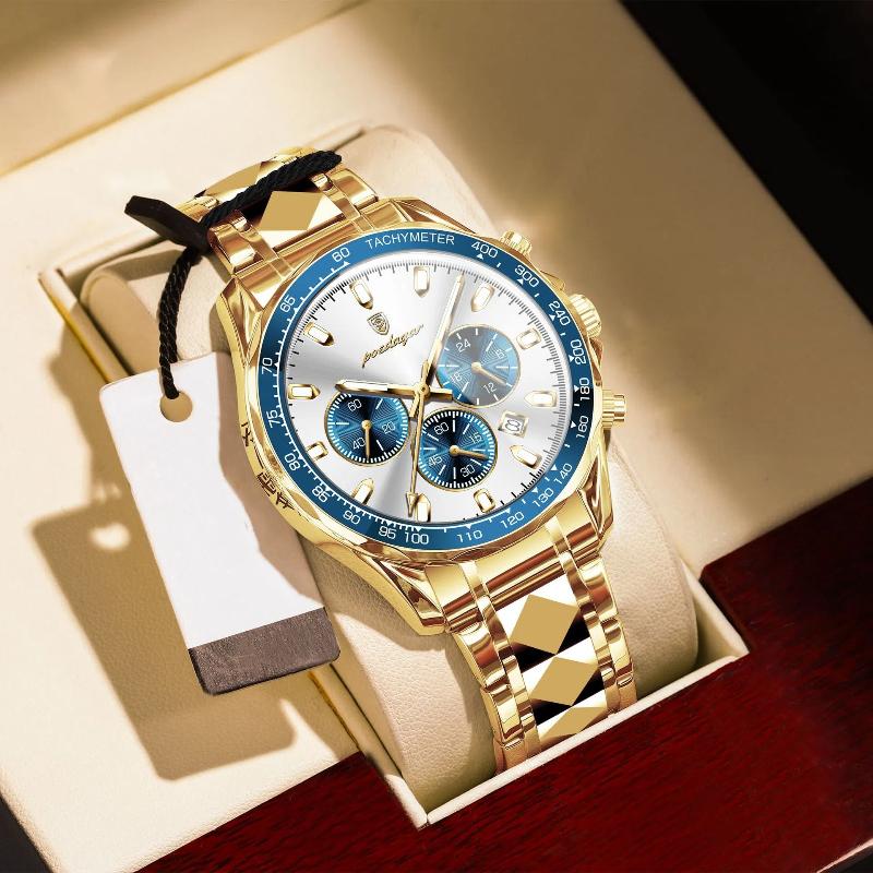 

POEDAGAR роскошные мужские наручные часы водонепроницаемые светящиеся часы-хронограф для мужчин из нержавеющей стали мужские кварцевые часы мужские подарки Reloj Hombre белый/золотистый