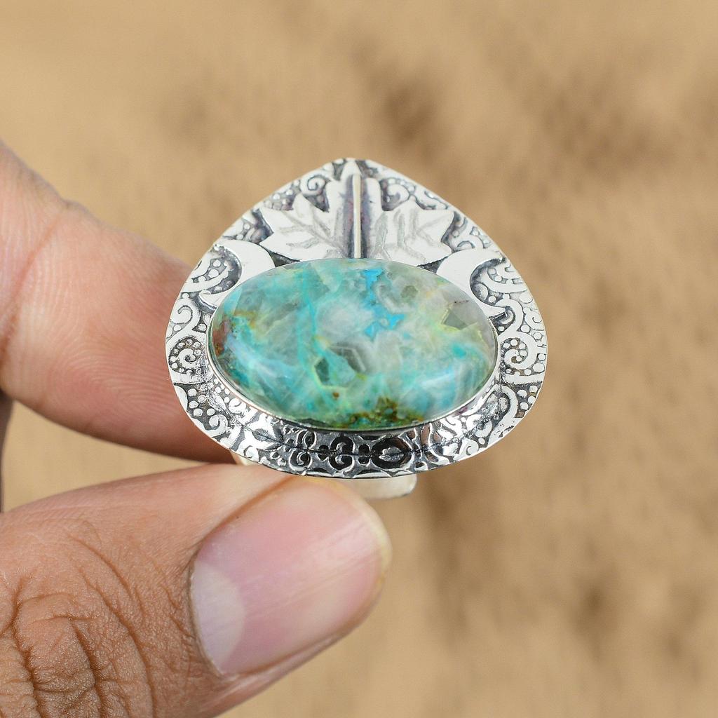 Oval Natural Shattuckite Cresent Moon New Multi Stone Ring 925 Sterling Silver