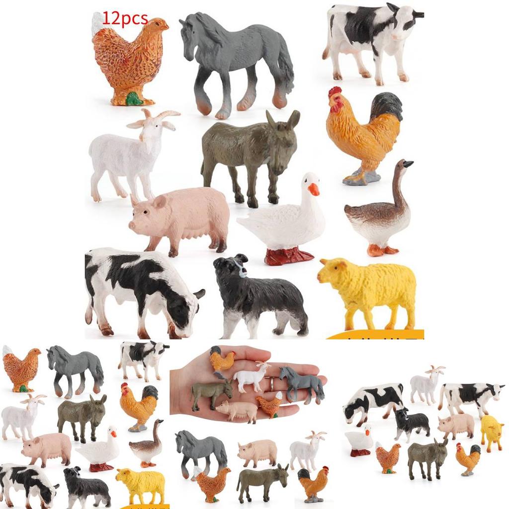 Pvc Farm Animal Model Set With Miniature Poultry And Livestock For Childrens Playroom