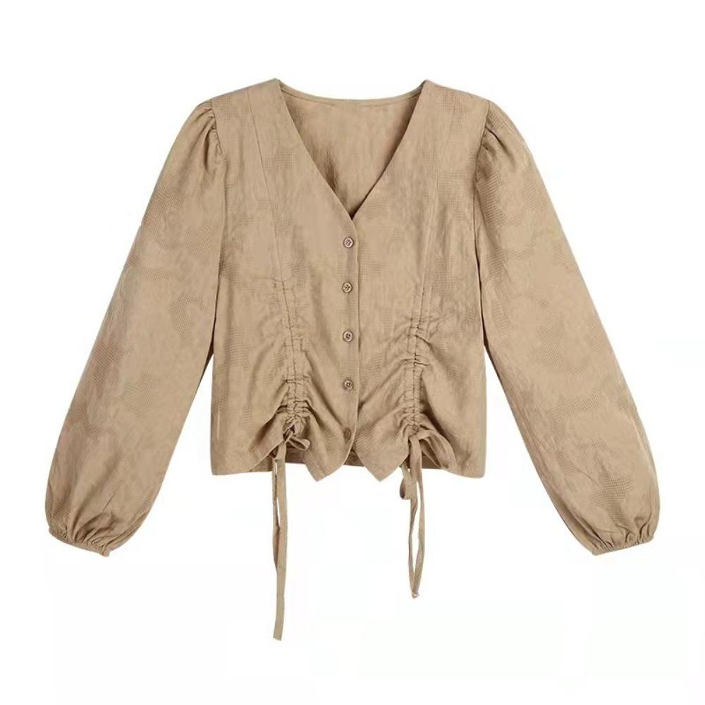 

Блузка с V-образным вырезом и кулиской, Блузка с завязками и пуговицами, Сладкая блузка-рубашка с длинным рукавом для девочек S хаки