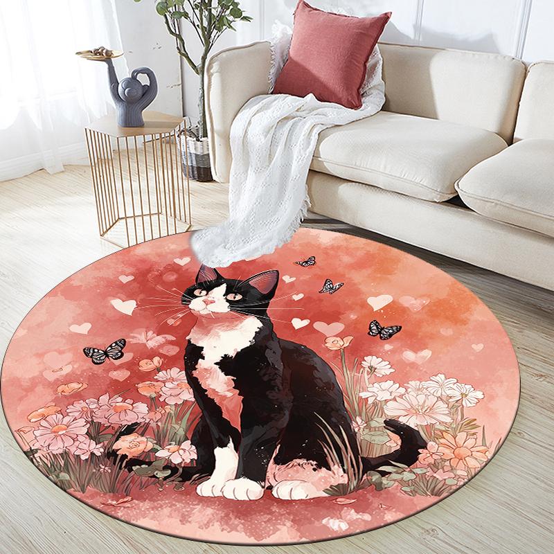 

Beautiful tuxedo cat pattern round rug,Carpet Rug for Living Room Bedroom Playroom ,Non-slip Floor Mat,Holiday Gifts and Birthday Gifts. 80cmx80cm