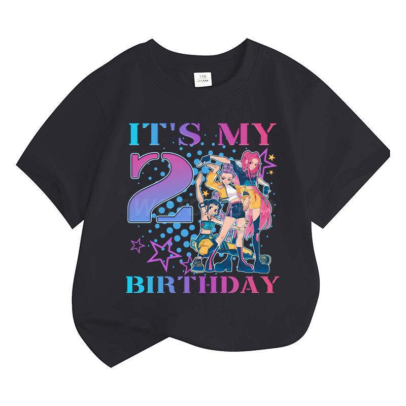Boys' and Girls' Fashionable Birthday Themed Printed Round-Neck Short-Sleeve T-Shirts Summer Children's Loose-Fit Casual Tops