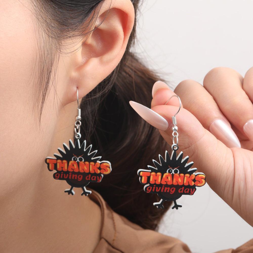 Semi-Managed Acrylic Earrings, Personalized Thanksgiving Turkey Pumpkin Maple Leaf Cake Earrings 1 Pair