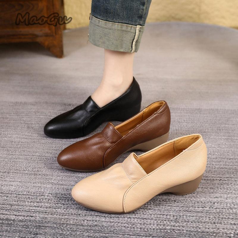 Mittelhohe Pumps Damen zum Hineinschlüpfen Blockabsatz Lederschuhe Vielseitig Bequem Büro Damenschuhe für Damen Tägliches Schuhwerk