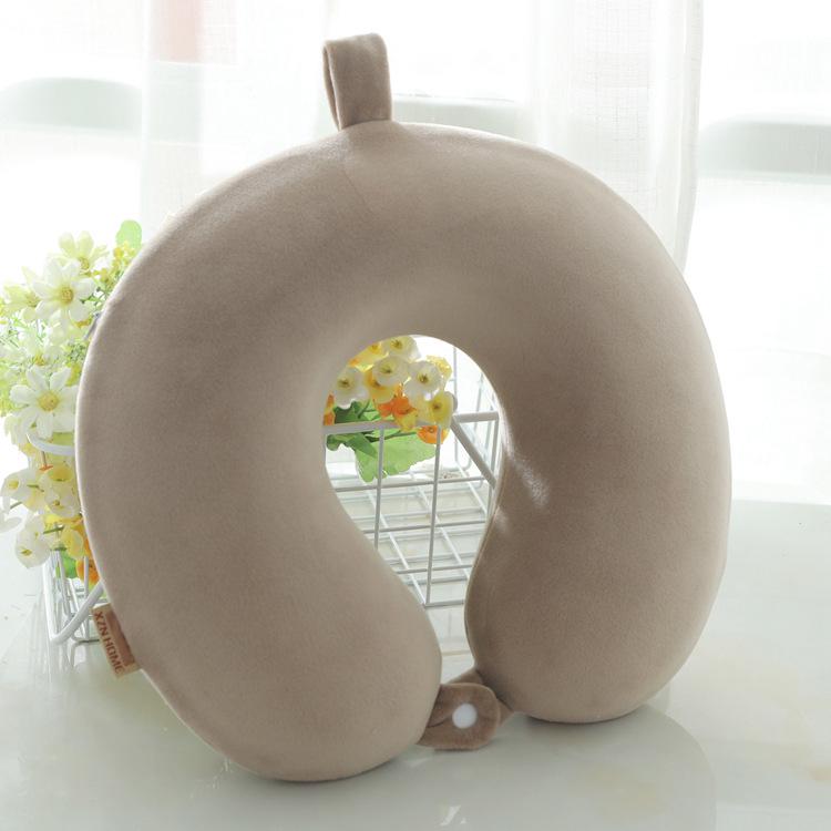 U-Shaped Travel Neck Pillow with Embroidered Logo - Solid Color Memory Foam Design