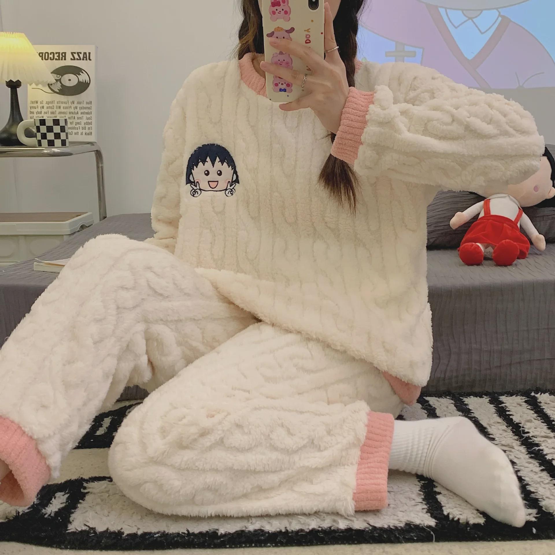 

Женский зимний бархатный пижамный комплект - плотный, теплый и с длинными рукавами, с цветочным узором для дома XXL