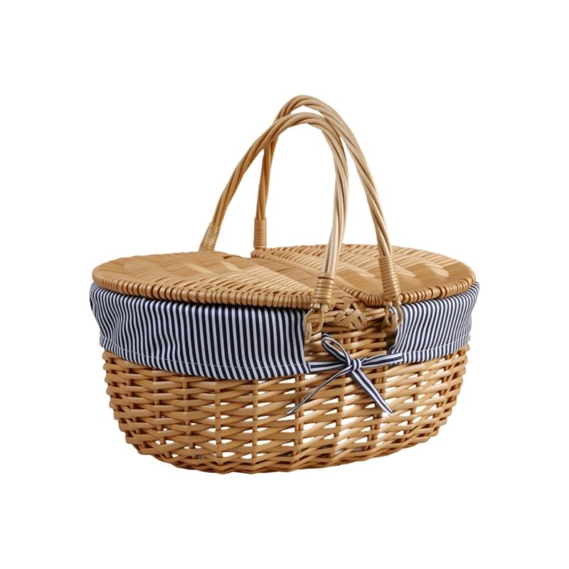 Handwoven Wicker Basket Suitable for Kids Picnics Decorating and Storage with Washable Liner Double Lid Dust Proof