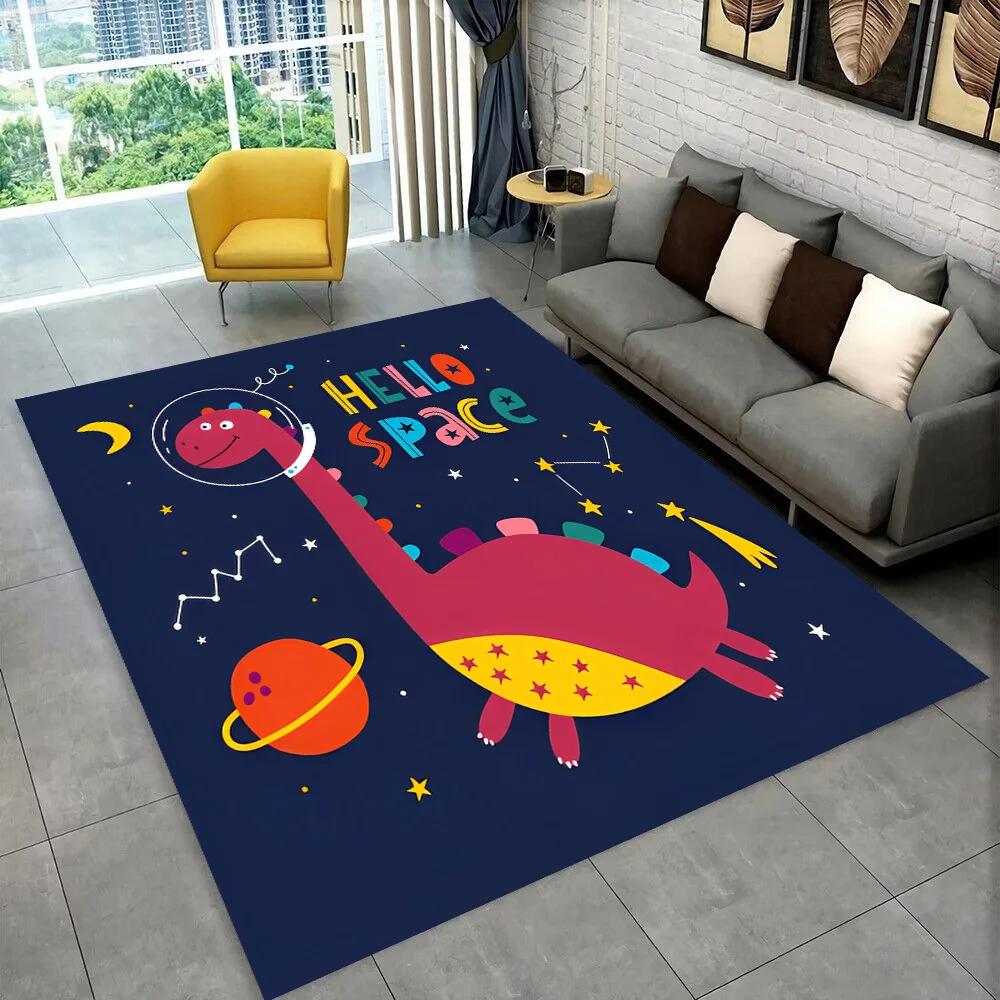 3D Cartoon Dinosaur Space Cute Dino Children Area Rug,Carpet for Living Room Bedroom Sofa Doormat Decoration, Non-slip Floor Mat
