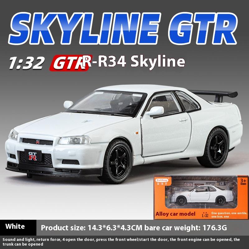 1/32 Nissan GTR R34 Skyline Supercar Alloy Metal Diecast Car Model Sound & Light Holiday Boyfriend Gift Collect Hobby Ornaments