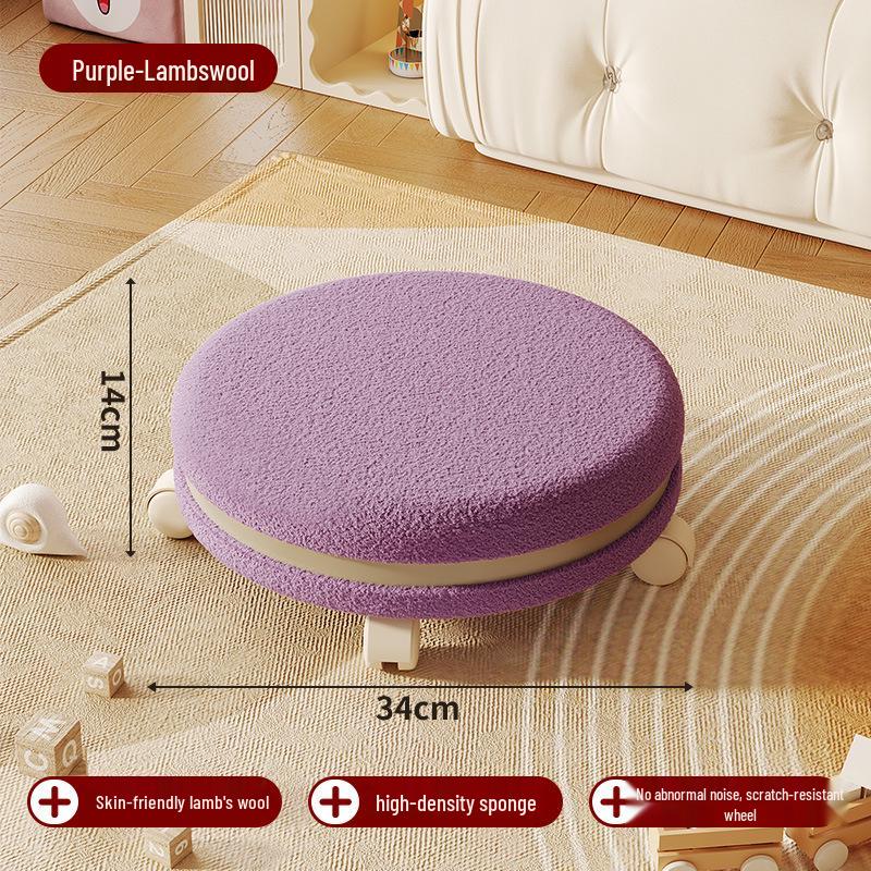 Cream Low Stool with Backrest and Universal Wheels - Ideal for Home, Grout, and Children's Use, Silent Sliding Design