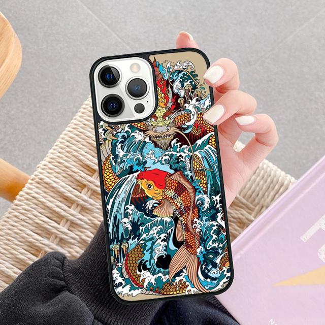 Tattoo Japanese Koi Dragon Wave Phone Case For iPhone 17 Air 13 12 14 15 16  Cover For Apple Pro Max Plus SE Coque