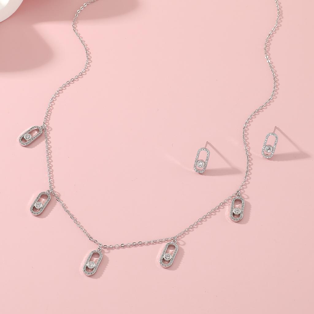 New Romatic Women Fashion Zircon Necklace Earring Set Geometic Design Luxury Wedding Party Zircon Adjustable Necklace Accessory