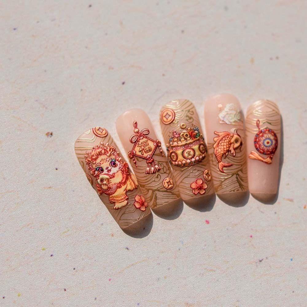 Neujahrs-Nagelanhänger, chinesische Neujahrs-Nagelaufkleber, chinesische Nageldekorationen, Neujahrsparty