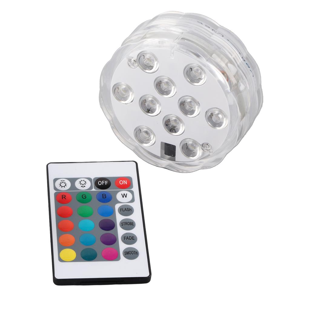 Submersible LED Lights IP68 Waterproof 10LEDs 16 Lighting Effects Battery Operated Spot Light with