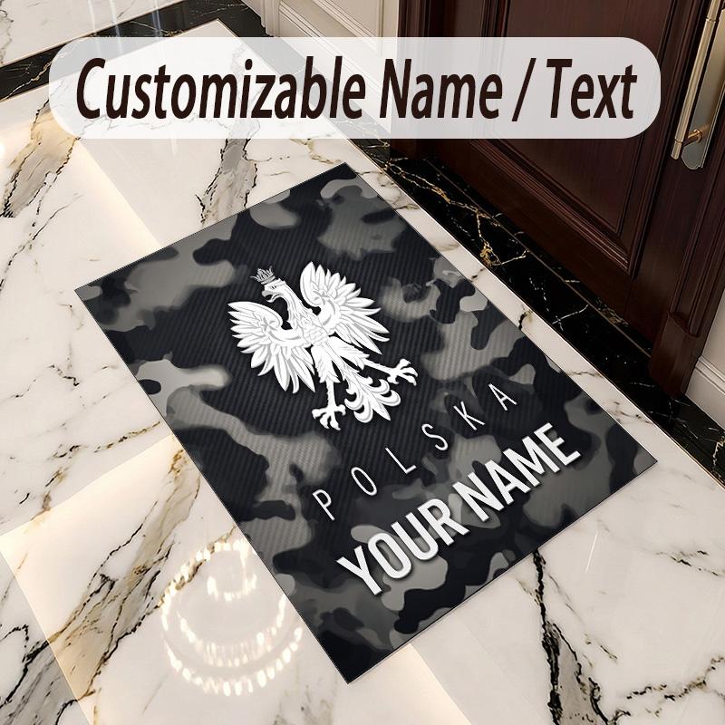 Crystal Velvet Rug Poland Football Print Custom Name Text Floor Mat Home Decor